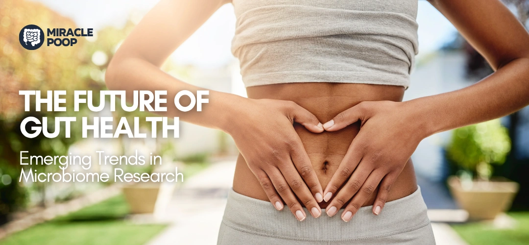 Woman holding belly — representing advances in microbiome research and gut health therapies